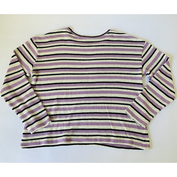 Zara Sweater Women Small Purple Black Stripe Knit Long Sleeve Rustic Preppy Warm - Picture 2 of 6